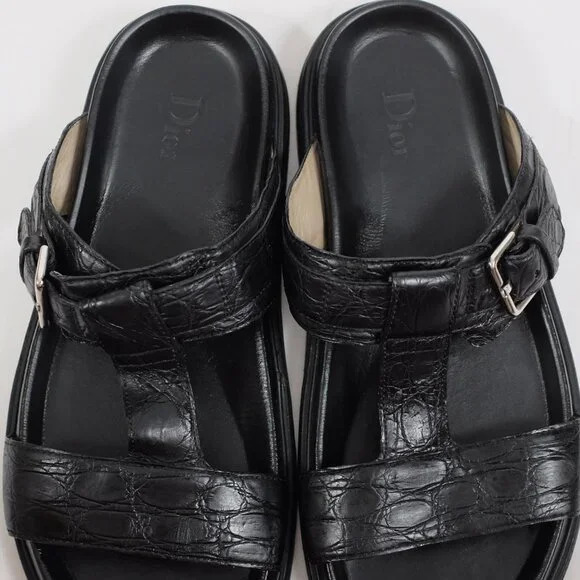 Dior Homme sandals shoes 43 US 10  black alligator crocodile CD buckle slides - Picture 8 of 11